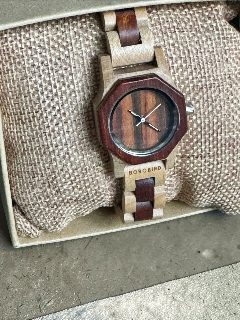 BOBOBIRD Hexagon Wooden Watch in Natural and Dark Wood